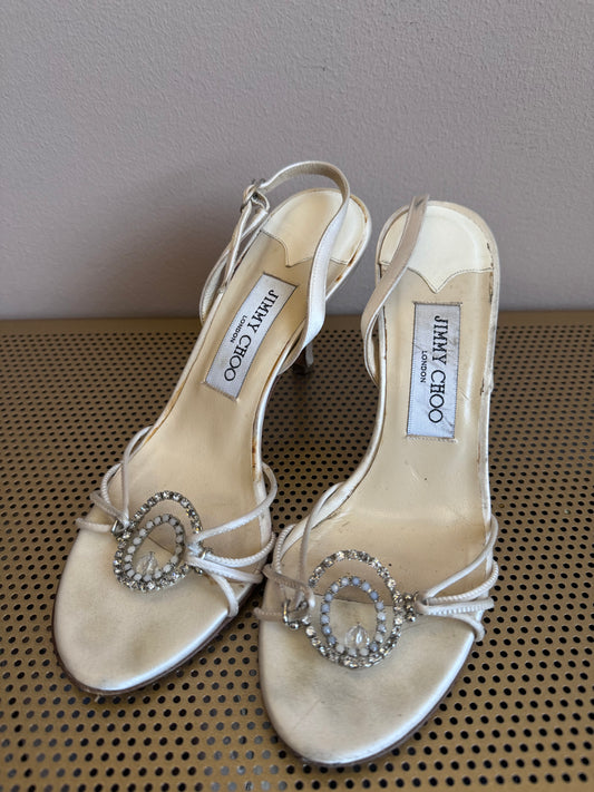Jimmy Choo light beige with crystal buckle